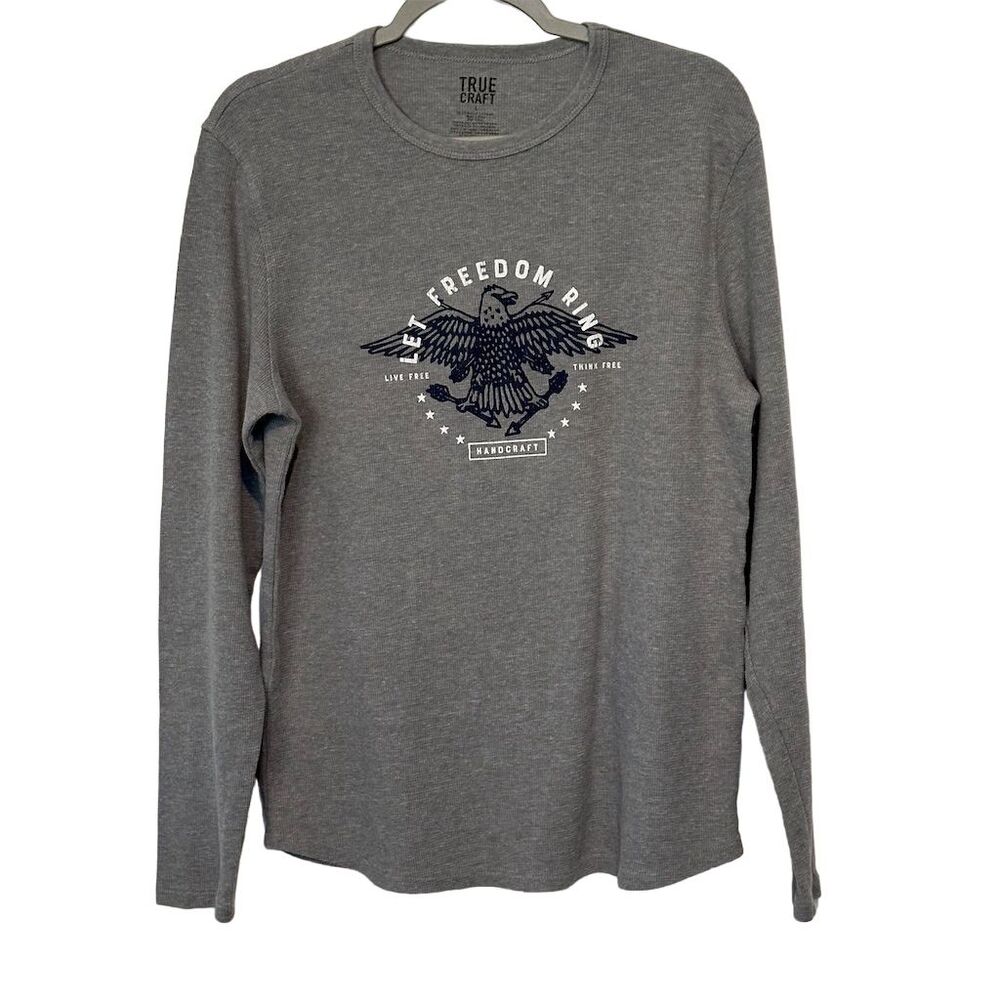 True Craft Men's Gray Long‎ Sleeve T-Shirt Let Freedom Ring Size L